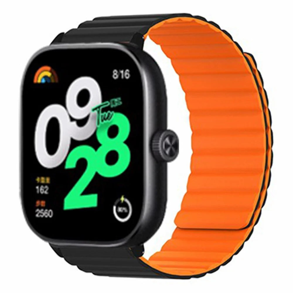 For Xiaomi Smart Band 10 Pro / 9 Pro / 8 Pro / Redmi Watch 6 / 5 / 4 Magnetic Silicone Watch Band Strap with Alloy Connector - Black+Orange - 2