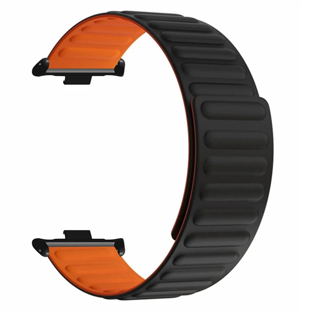For Xiaomi Smart Band 10 Pro / 9 Pro / 8 Pro / Redmi Watch 6 / 5 / 4 Magnetic Silicone Watch Band Strap with Alloy Connector - Black+Orange - 3