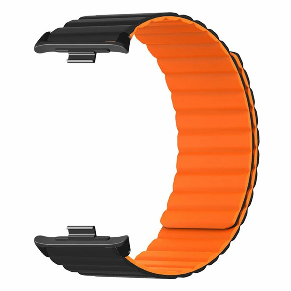 For Xiaomi Smart Band 10 Pro / 9 Pro / 8 Pro / Redmi Watch 6 / 5 / 4 Magnetic Silicone Watch Band Strap with Alloy Connector - Black+Orange - 4
