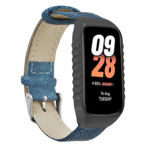 For Xiaomi Smart Band 8 Active Strap Replacement Denim Texture Band with Watch Case  - Blue - 1