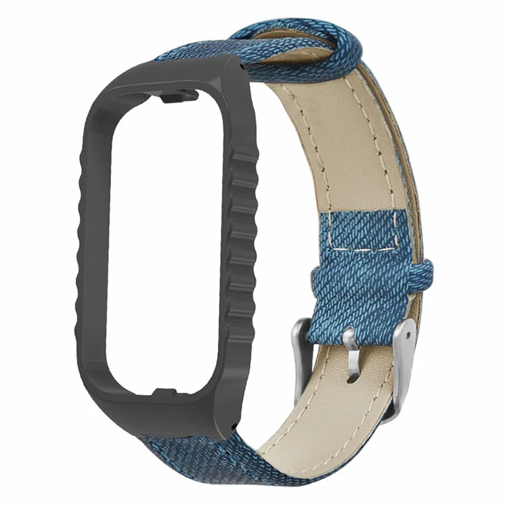 For Xiaomi Smart Band 8 Active Strap Replacement Denim Texture Band with Watch Case  - Blue - 2