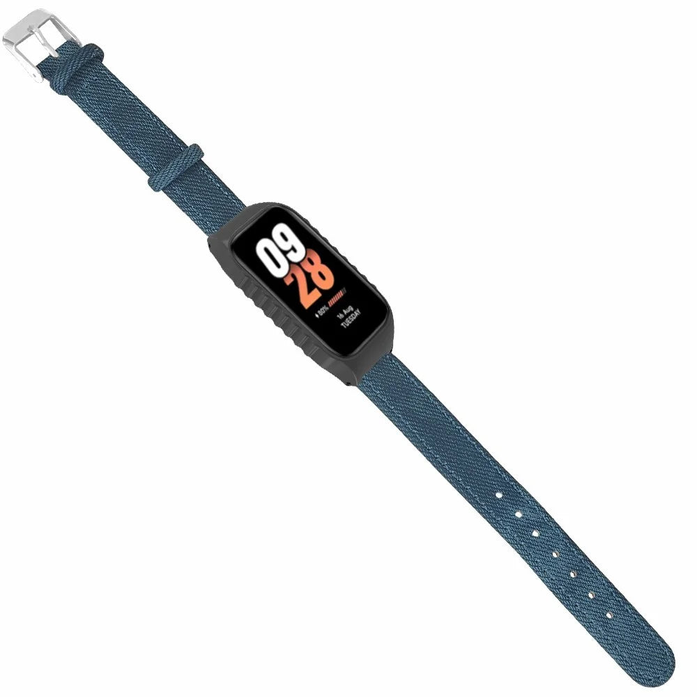 For Xiaomi Smart Band 8 Active Strap Replacement Denim Texture Band with Watch Case  - Blue - 3