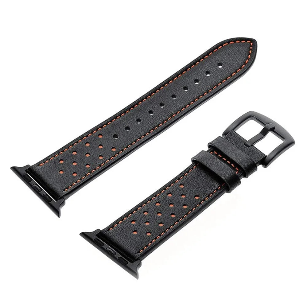 For Apple Watch Ultra 3 2 1 49mm / Series 11 10 46mm / 9 8 7 45mm / SE3 SE2 SE 6 5 4 44mm / 3 2 1 42mm Silicone+Leather Wrist Strap - Black - 2