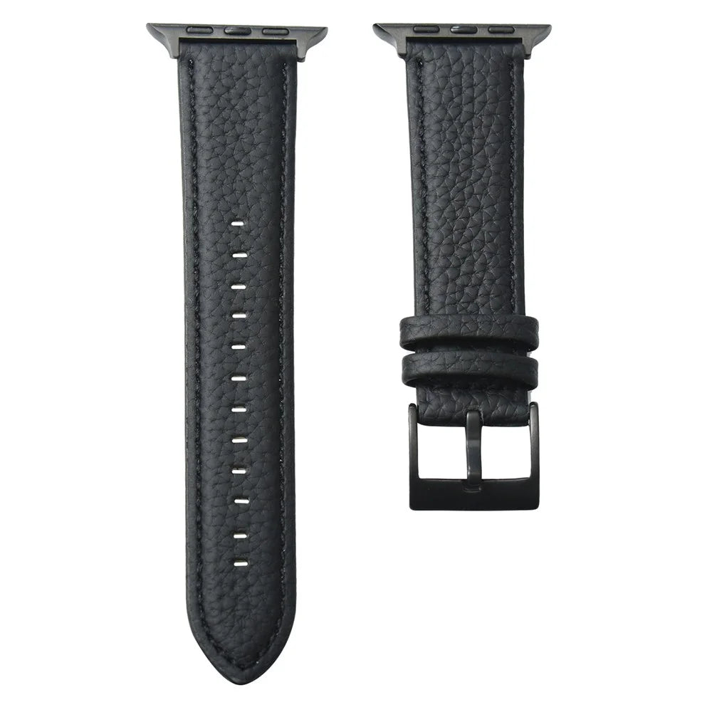 For Apple Watch Ultra 3 2 1 49mm / Series 11 10 46mm / 9 8 7 45mm / SE3 SE2 SE 6 5 4 44mm / 3 2 1 42mm Genuine Cow Leather Watch Band - Black - 2