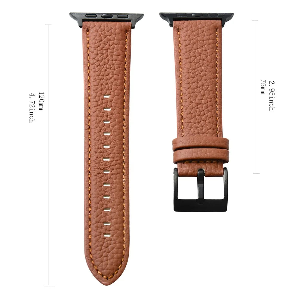 For Apple Watch Ultra 3 2 1 49mm / Series 11 10 46mm / 9 8 7 45mm / SE3 SE2 SE 6 5 4 44mm / 3 2 1 42mm Genuine Cow Leather Watch Band - Black - 4