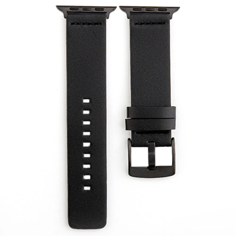 Watch Band for Apple Watch Series 11 10 42mm / 9 8 7 41mm / SE3 SE2 SE 6 5 4 40mm / 3 2 1 38mm Watchband Genuine Cow Leather Watch Strap - Black - 1