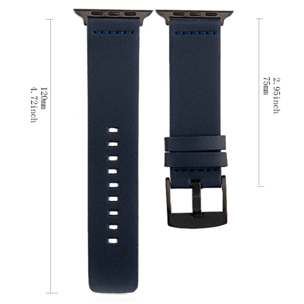 For Apple Watch Ultra 3 2 1 49mm / Series 11 10 46mm / 9 8 7 45mm / SE3 SE2 SE 6 5 4 44mm / 3 2 1 42mm Genuine Cow Leather Watch Band - Black - 3