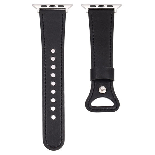 Watch Band for Apple Watch Series 11 10 42mm / 9 8 7 41mm / SE3 SE2 SE 6 5 4 40mm / 3 2 1 38mm Cow Leather Watch Strap - Black - 1