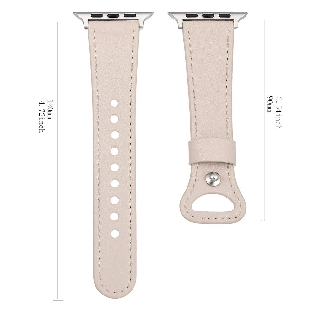 Watch Band for Apple Watch Series 11 10 42mm / 9 8 7 41mm / SE3 SE2 SE 6 5 4 40mm / 3 2 1 38mm Cow Leather Watch Strap - Black - 4