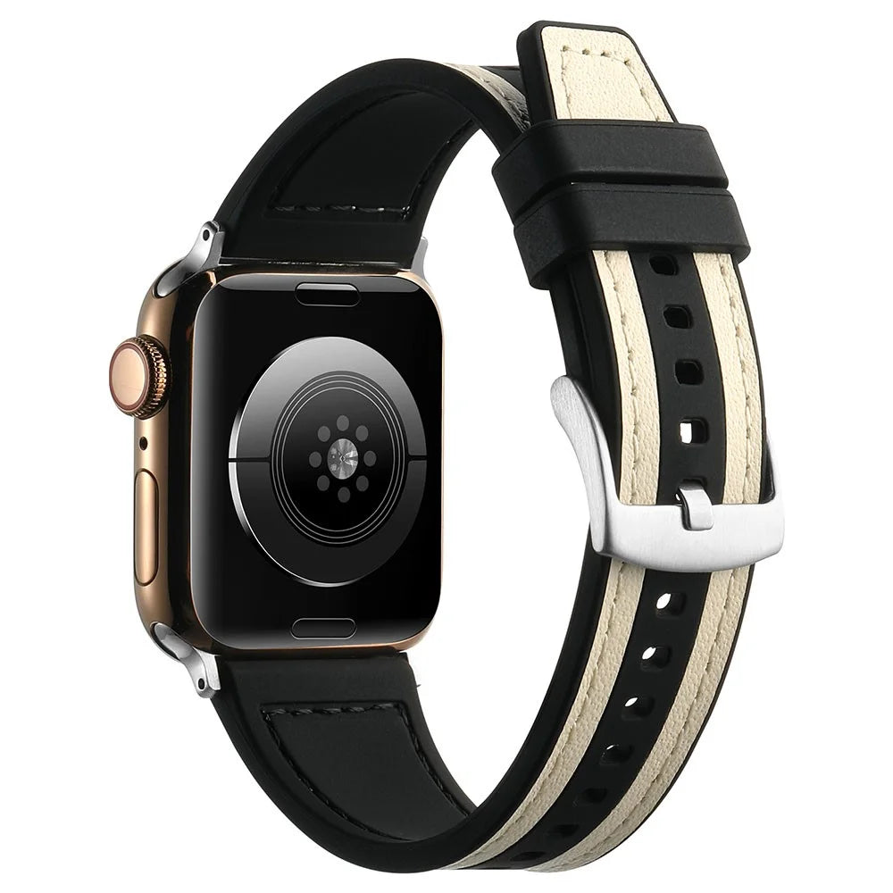 Watch Band for Apple Watch Series 11 10 42mm / 9 8 7 41mm / SE3 SE2 SE 6 5 4 40mm / 3 2 1 38mm Watch Strap Sport Style Band - White+Black - 1