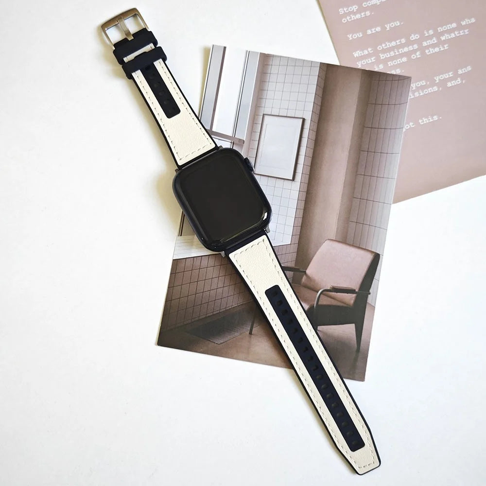 Watch Band for Apple Watch Series 11 10 42mm / 9 8 7 41mm / SE3 SE2 SE 6 5 4 40mm / 3 2 1 38mm Watch Strap Sport Style Band - White+Black - 2
