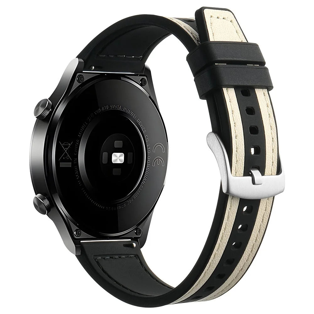 For Samsung Galaxy Watch6 Classic 47mm 43mm / GarminActive 5 20mm Watch Band Cowhide Leather Silicone Strap - White+Black - 1