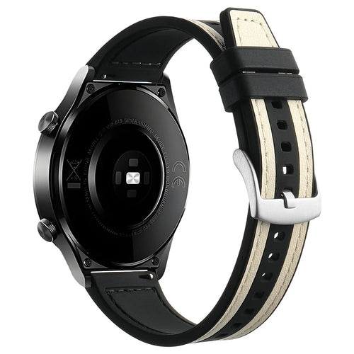 For Samsung Galaxy Watch6 Classic 47mm 43mm / GarminActive 5 20mm Watch Band Cowhide Leather Silicone Strap - White+Black - 1