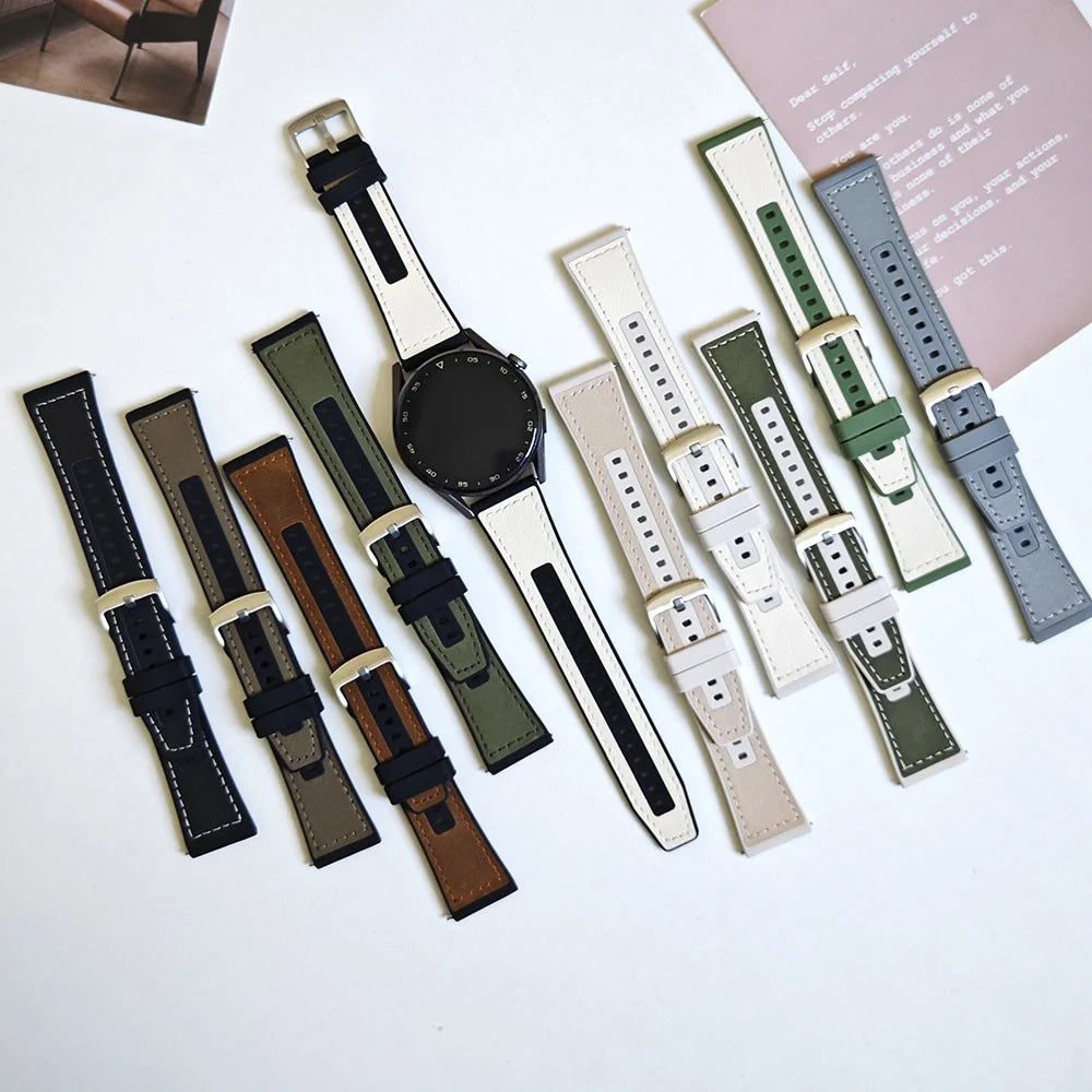 For Samsung Galaxy Watch6 Classic 47mm 43mm / GarminActive 5 20mm Watch Band Cowhide Leather Silicone Strap - White+Black - 3