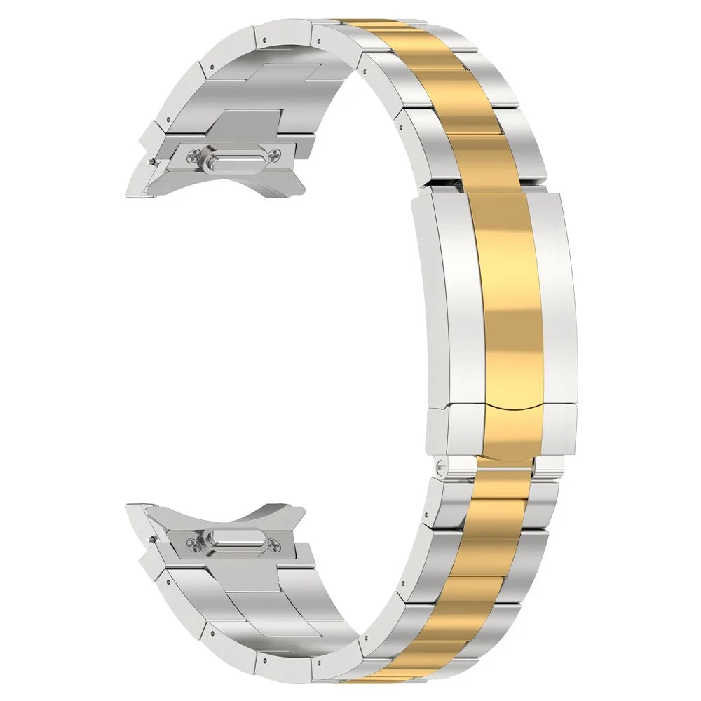 For Samsung Galaxy Watch FE 40mm / Watch6 / Watch6 Classic / Watch 5 Stainless Steel Watch Strap Quick Release Watchband - Silver+Gold - 3