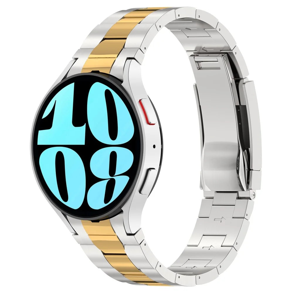 For Samsung Galaxy Watch FE 40mm / Watch6 / Watch6 Classic / Watch 5 Stainless Steel Watch Strap Quick Release Watchband - Silver+Gold - 5