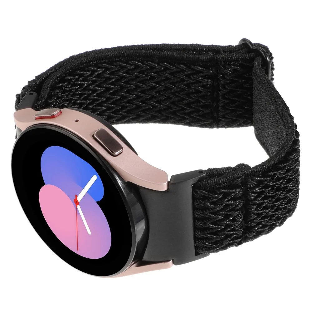 For Samsung Galaxy Watch FE 40mm / Watch6 / Watch6 Classic / Watch 5 Wave Shape Watch Strap Braided Wrist Band - Black - 1