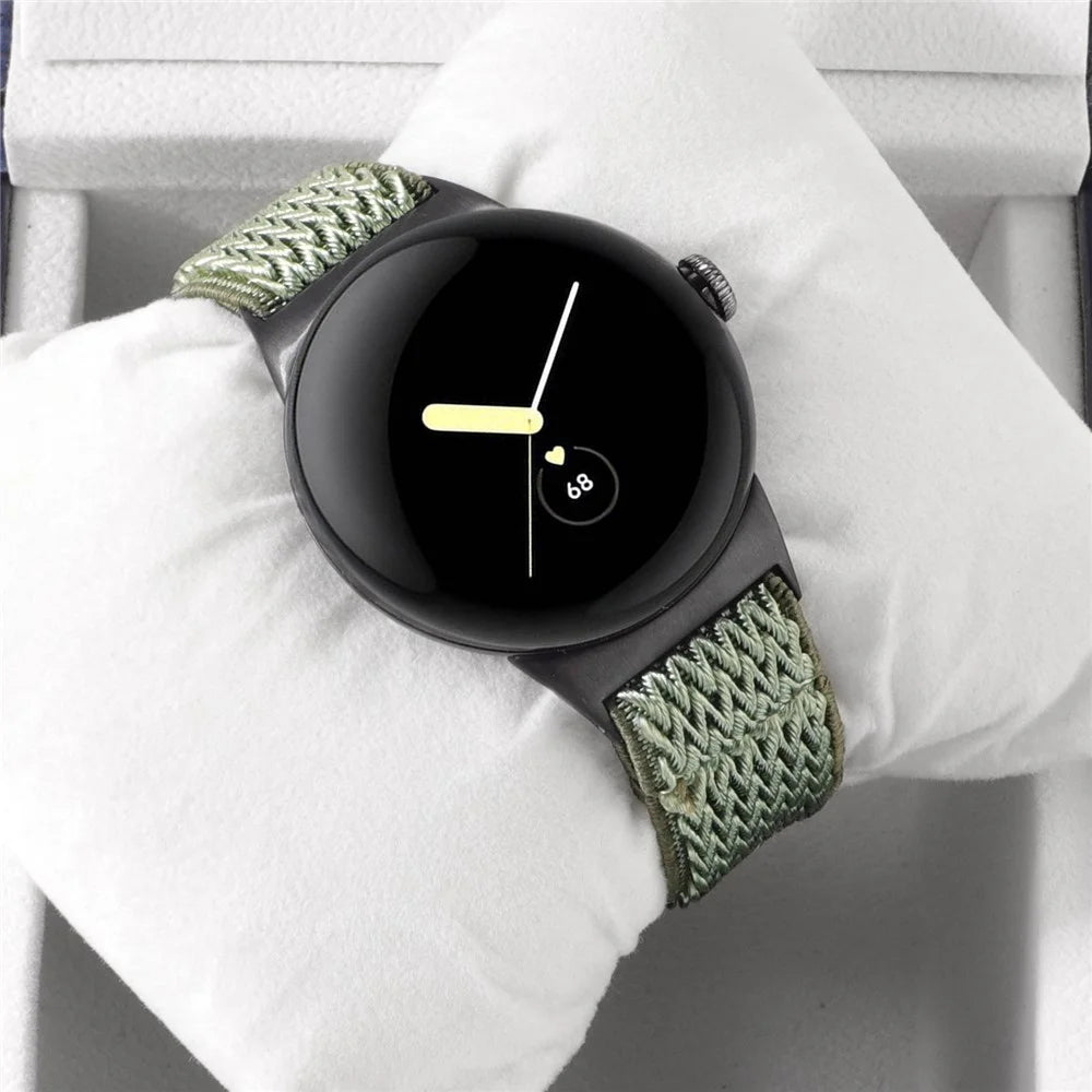 For Google Pixel Watch 4 41mm / Watch 3 41mm / Watch 2 / Watch Nylon Braided Watch Band Wave Wrist Strap - Green - 3