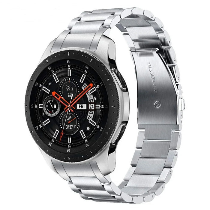For Huawei Watch GT 4 46mm Watch Band Three Beads Stainless Steel Strap Replacement - Silver - 2