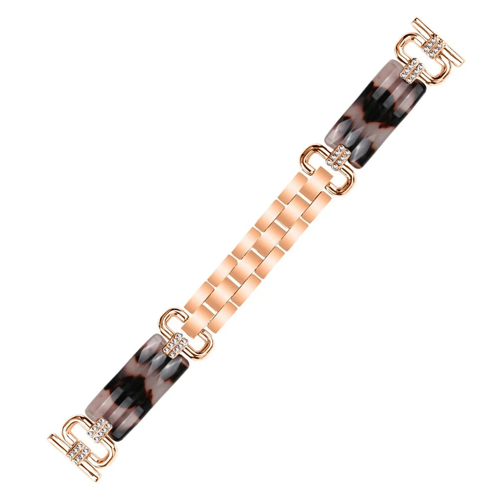 For Motorola Moto 360 42mm (2nd gen) Rhinestone Decor Resin Watch Strap Replace Bracelet Wrist Band - Rose Gold / Brown+Pink - 1