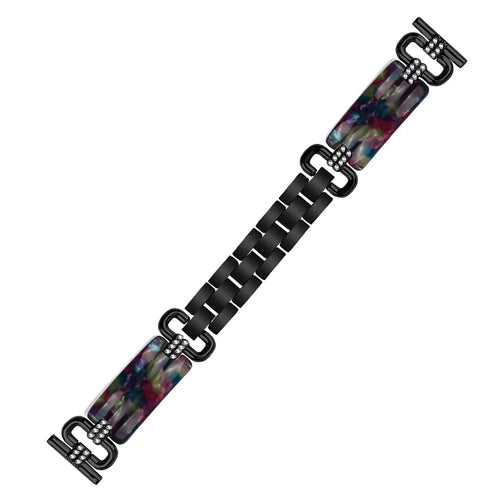 For LG Watch Sport Resin Watch Strap Rhinestone Decor Stylish Bracelet Wrist Band - Black / Purple+Green Pattern - 1