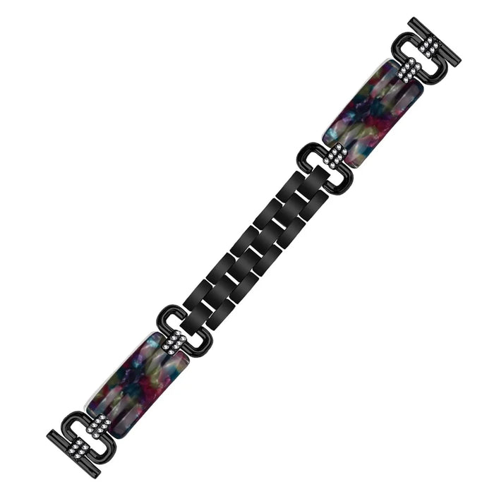 For Misfit Vapor Replacement Resin Watch Strap Rhinestone Decor Stylish Wrist Band - Black / Purple+Green Pattern - 1