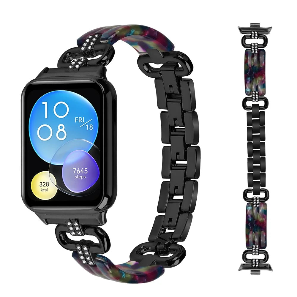 For Xiaomi Smart Band 10 Pro / 9 Pro / 8 Pro / Redmi Watch 6 / 5 / 4 Resin+Rhinestone Wrist Strap Replacement - Black - 2
