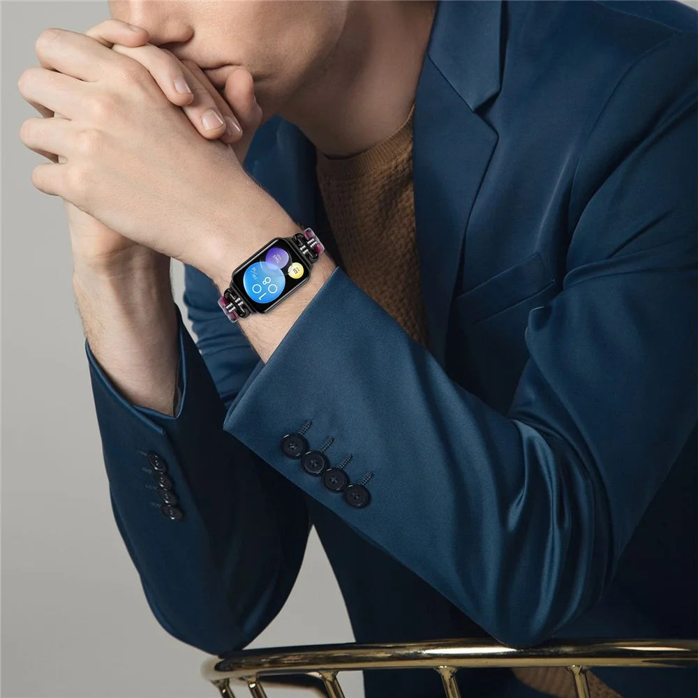 For Xiaomi Smart Band 10 Pro / 9 Pro / 8 Pro / Redmi Watch 6 / 5 / 4 Resin+Rhinestone Wrist Strap Replacement - Black - 7