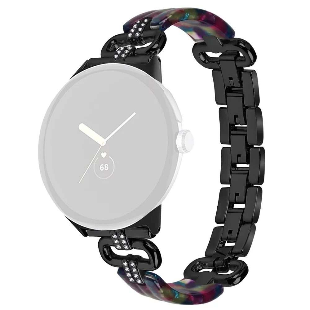 For Google Pixel Watch 4 41mm / Watch 3 41mm / Watch 2 / Watch Bracelet Strap Resin+Rhinestone Watch Band - Black - 1