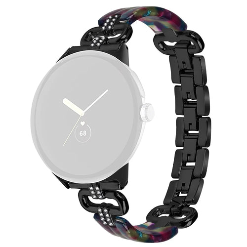 For Google Pixel Watch 4 41mm / Watch 3 41mm / Watch 2 / Watch Bracelet Strap Resin+Rhinestone Watch Band - Black - 1