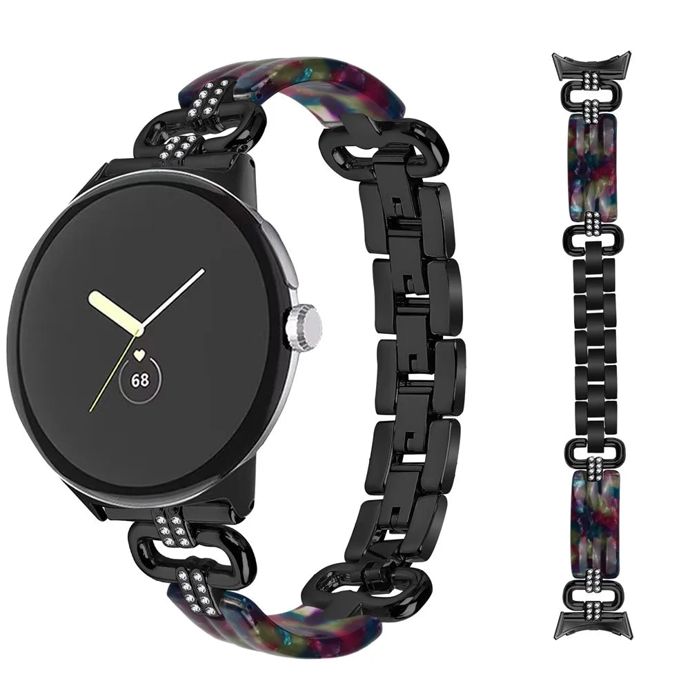 For Google Pixel Watch 4 41mm / Watch 3 41mm / Watch 2 / Watch Bracelet Strap Resin+Rhinestone Watch Band - Black - 2