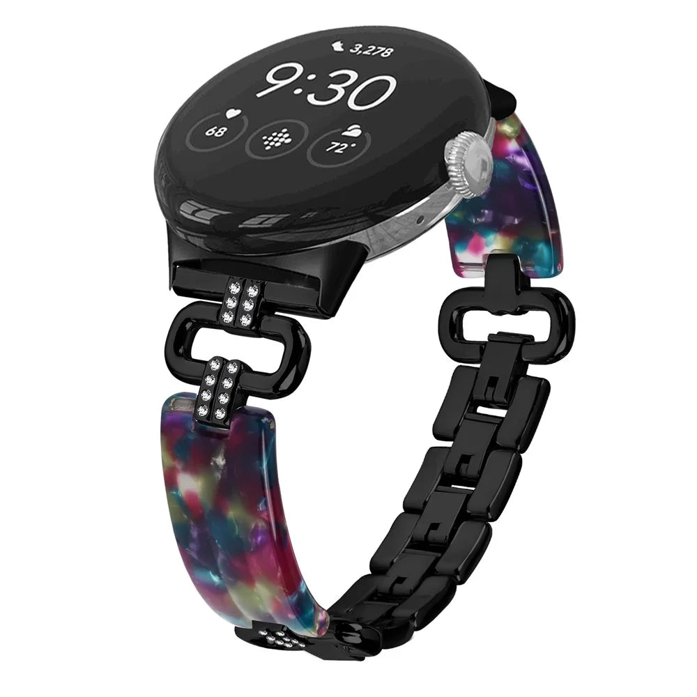 For Google Pixel Watch 4 41mm / Watch 3 41mm / Watch 2 / Watch Bracelet Strap Resin+Rhinestone Watch Band - Black - 3