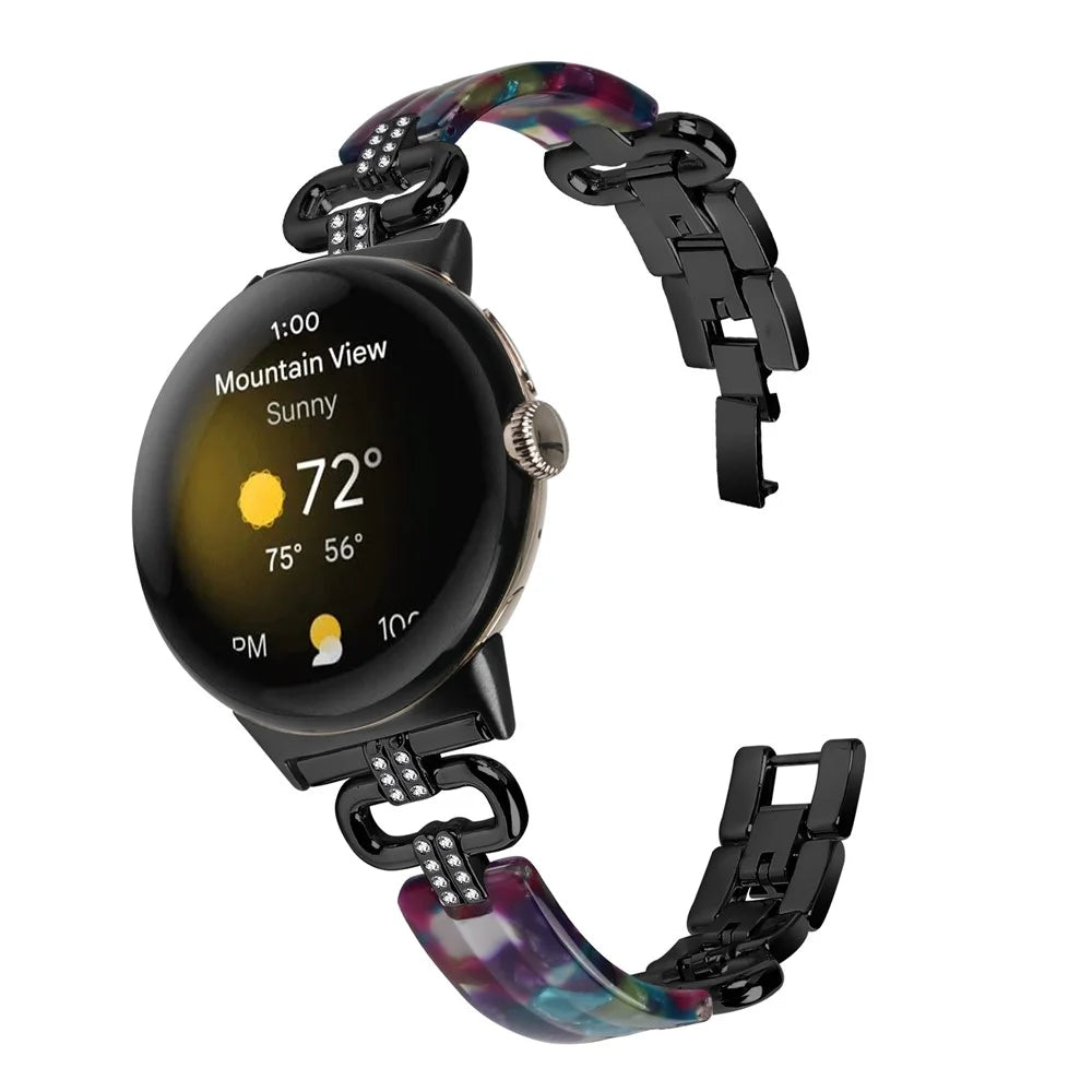 For Google Pixel Watch 4 41mm / Watch 3 41mm / Watch 2 / Watch Bracelet Strap Resin+Rhinestone Watch Band - Black - 4