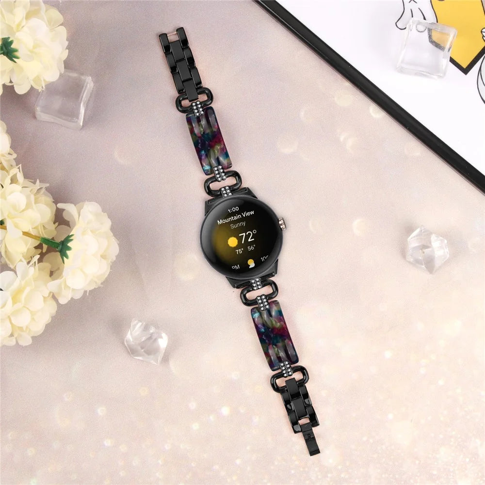 For Google Pixel Watch 4 41mm / Watch 3 41mm / Watch 2 / Watch Bracelet Strap Resin+Rhinestone Watch Band - Black - 5