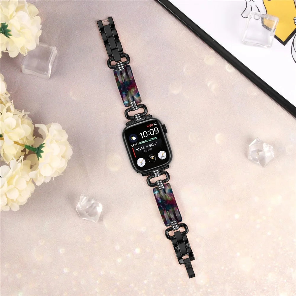 Watch Band for Apple Watch Series 11 10 42mm / 9 8 7 41mm / SE3 SE2 SE 6 5 4 40mm / 3 2 1 38mm Resin Wrist Strap - Black - 5