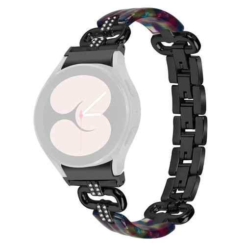 For Samsung Galaxy Watch6 40mm / 44mm / Watch6 Classic 43mm / 47mm Resin+Stainless Steel Strap Replacement Band - Black / Purple+Green Pattern - 1