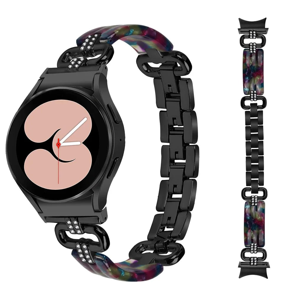 For Samsung Galaxy Watch6 40mm / 44mm / Watch6 Classic 43mm / 47mm Resin+Stainless Steel Strap Replacement Band - Black / Purple+Green Pattern - 2