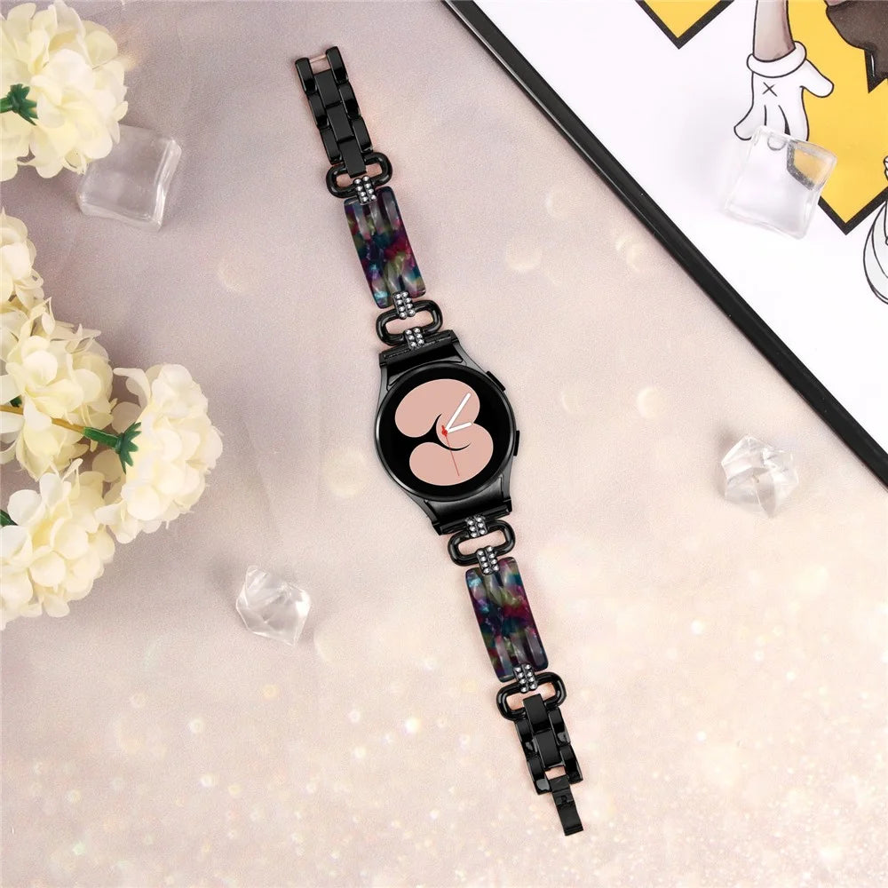 For Samsung Galaxy Watch6 40mm / 44mm / Watch6 Classic 43mm / 47mm Resin+Stainless Steel Strap Replacement Band - Black / Purple+Green Pattern - 5