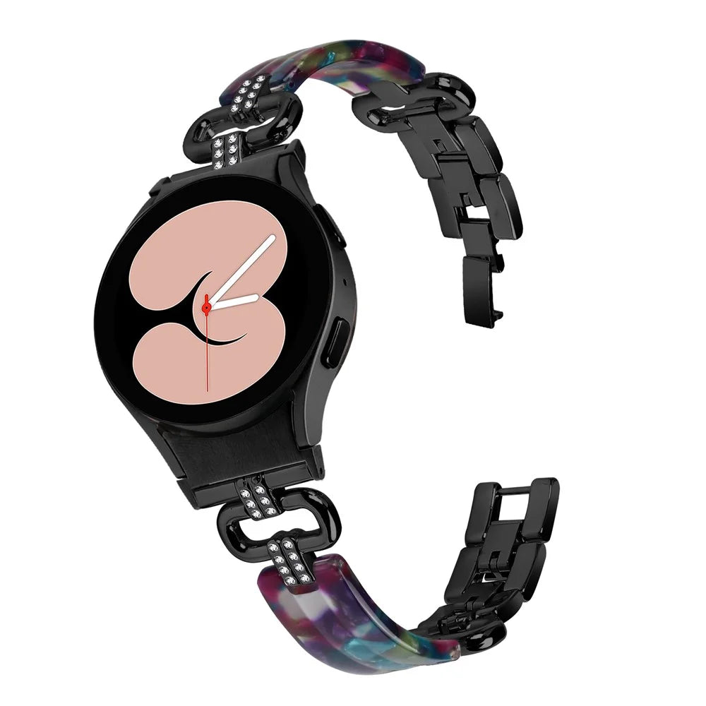 Resin Strap for Samsung Galaxy Watch4 / Watch5 / Watch4 Classic / Watch4 Active / Watch5 Active / Watch5 Pro Watch Band - Black / Purple+Green Pattern - 4