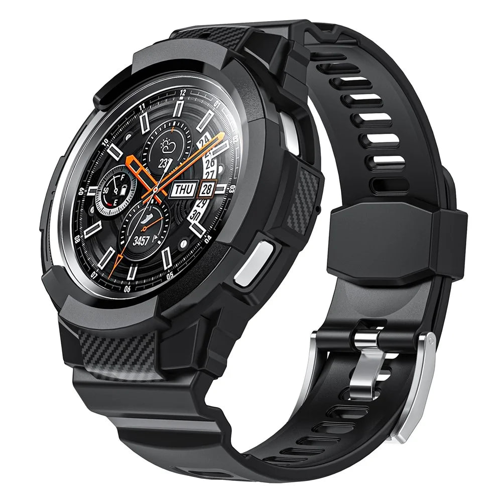 For Samsung Galaxy Watch4 Classic 42mm TPU Sporty Watch Strap Replacement Band with Integrated Watch Case - Black - 1