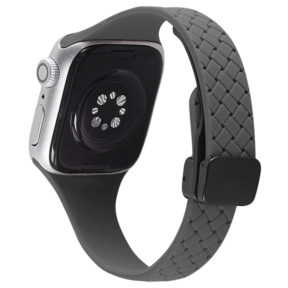 Watch Band for Apple Watch Series 11 10 42mm / 9 8 7 41mm / SE3 SE2 SE 6 5 4 40mm / 3 2 1 38mm Silicone Watch Band Magnetic Buckle - Dark Grey - 1