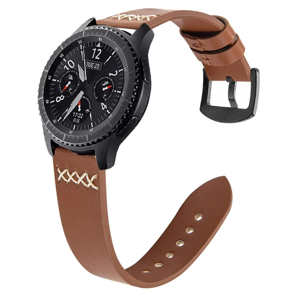 Watch Strap for Apple Watch Series 11 10 42mm / 9 8 7 41mm / SE3 SE2 SE 6 5 4 40mm / 3 2 1 38mm Cross Stitch Leather Watch Band - Brown - 2