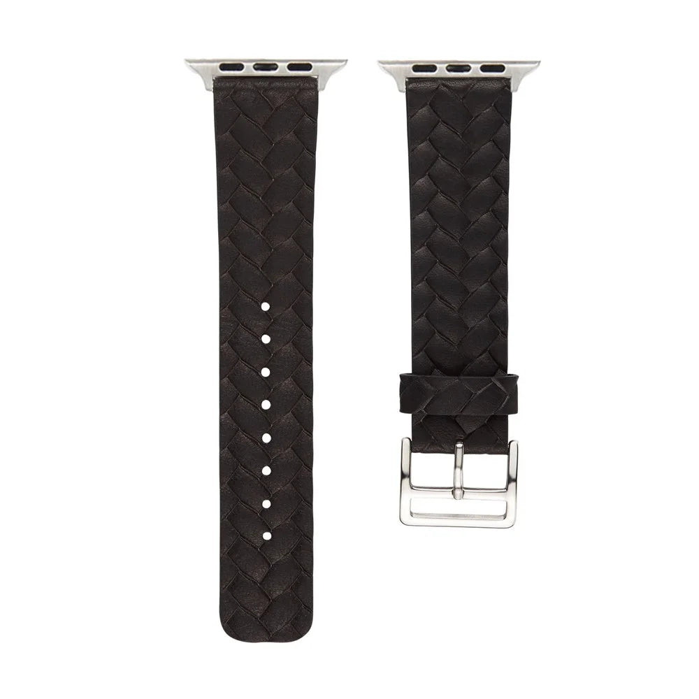Watch Strap for Apple Watch Series 11 10 42mm / 9 8 7 41mm / SE3 SE2 SE 6 5 4 40mm / 3 2 1 38mm Leather Watch Band Woven Texture - Black - 2
