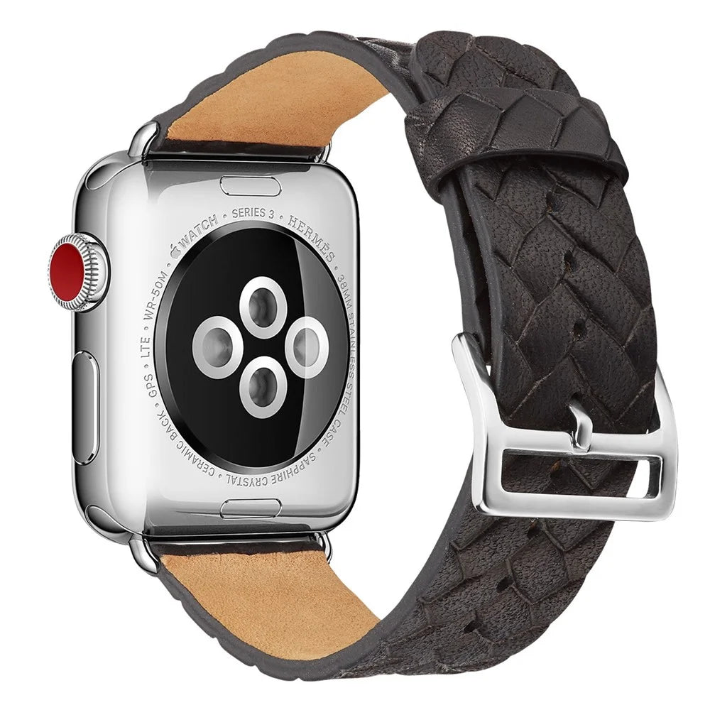 Watch Strap for Apple Watch Series 11 10 42mm / 9 8 7 41mm / SE3 SE2 SE 6 5 4 40mm / 3 2 1 38mm Leather Watch Band Woven Texture - Black - 3