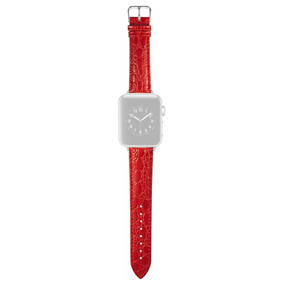 Watch Strap for Apple Watch Series 11 10 42mm / 9 8 7 41mm / SE3 SE2 SE 6 5 4 40mm / 3 2 1 38mm Crocodile Pattern Leather Watch Bands - Red - 1