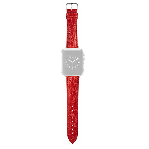 Watch Strap for Apple Watch Series 11 10 42mm / 9 8 7 41mm / SE3 SE2 SE 6 5 4 40mm / 3 2 1 38mm Crocodile Pattern Leather Watch Bands - Red - 1
