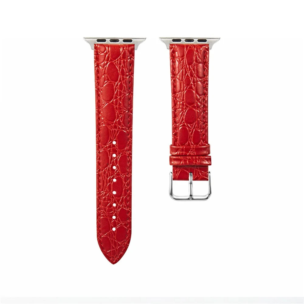 Watch Strap for Apple Watch Series 11 10 42mm / 9 8 7 41mm / SE3 SE2 SE 6 5 4 40mm / 3 2 1 38mm Crocodile Pattern Leather Watch Bands - Red - 2
