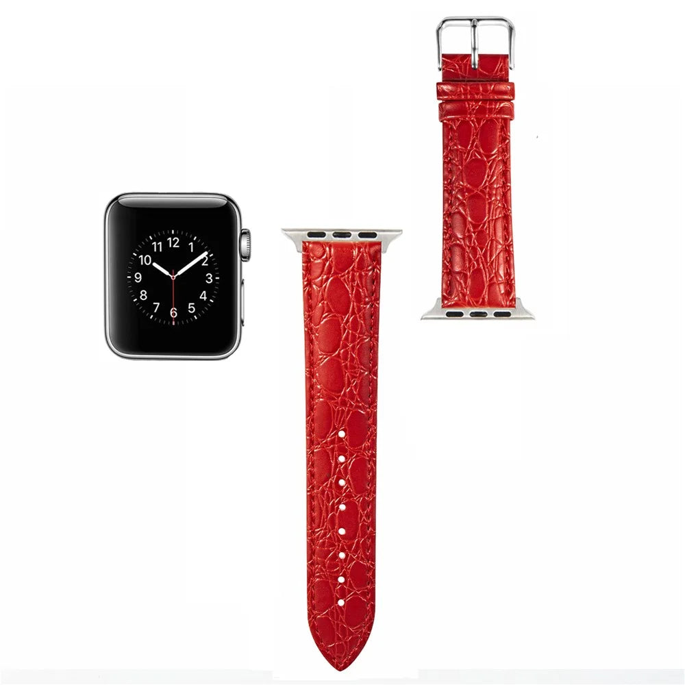 Watch Strap for Apple Watch Series 11 10 42mm / 9 8 7 41mm / SE3 SE2 SE 6 5 4 40mm / 3 2 1 38mm Crocodile Pattern Leather Watch Bands - Red - 3