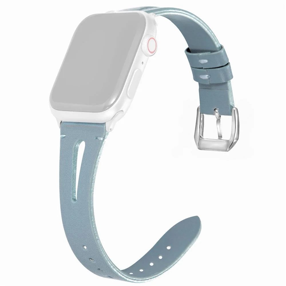 For Apple Watch Ultra 3 2 1 49mm / Series 11 10 46mm / 9 8 7 45mm / SE3 SE2 SE 6 5 4 44mm / 3 2 1 42mm Leather Watch Straps - Blue - 1