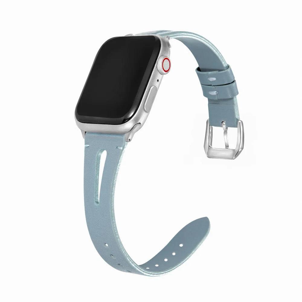For Apple Watch Ultra 3 2 1 49mm / Series 11 10 46mm / 9 8 7 45mm / SE3 SE2 SE 6 5 4 44mm / 3 2 1 42mm Leather Watch Straps - Blue - 2